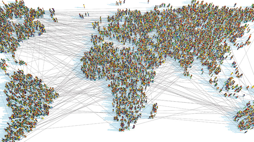 Netzstruktur über Weltkarte